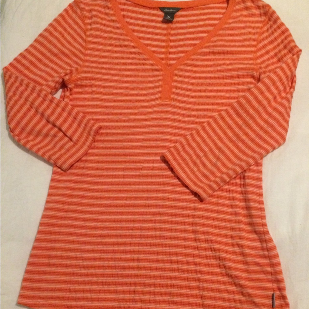 Eddie Bauer Women’s Shirt Size Small Orange Stripe